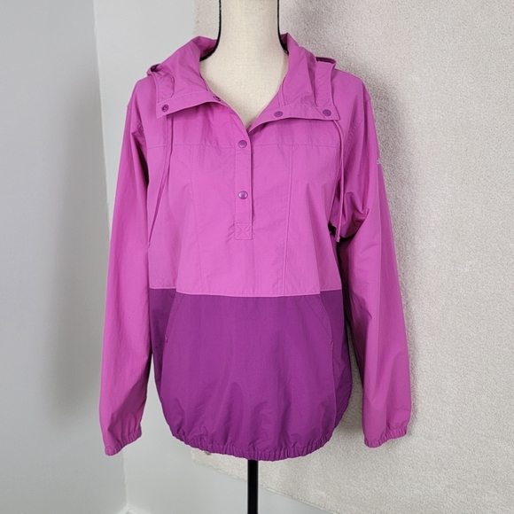Columbia Pink Amberley Stream Pullover Windbreaker/Rain Jacket With Hood Sz L - Picture 1 of 16